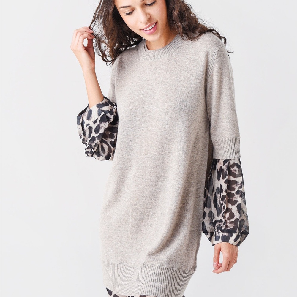 Brochu Walker Leopard Sleeve Sweater Dress